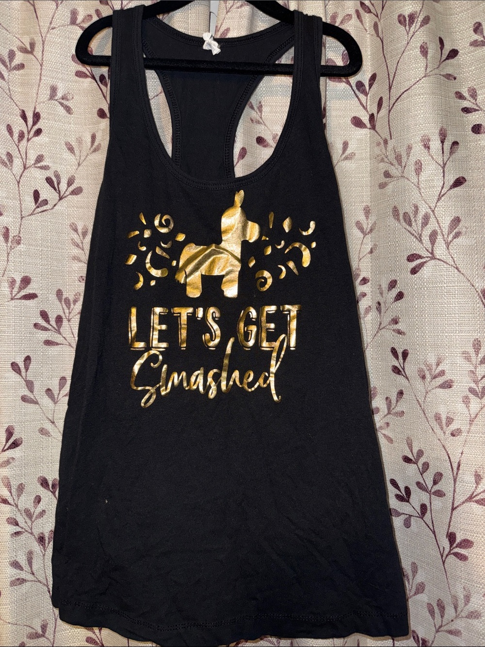Black Tank Top with Gold "Let's Get Smashed" Foil Graphic